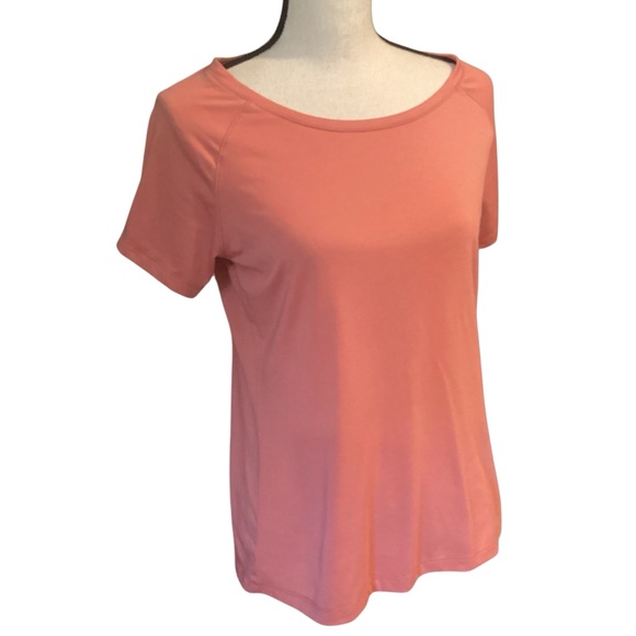 Columbia Pleat Back Short Sleeve Round Neck Active Top, Salmon Color - Small‎ - Picture 10 of 10